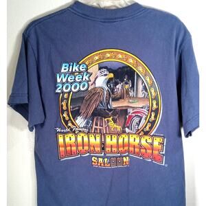 Vtg 2000 Boot Hill Saloon Shirt Men's XL Blue Y2K All American Eagle Beer Biker